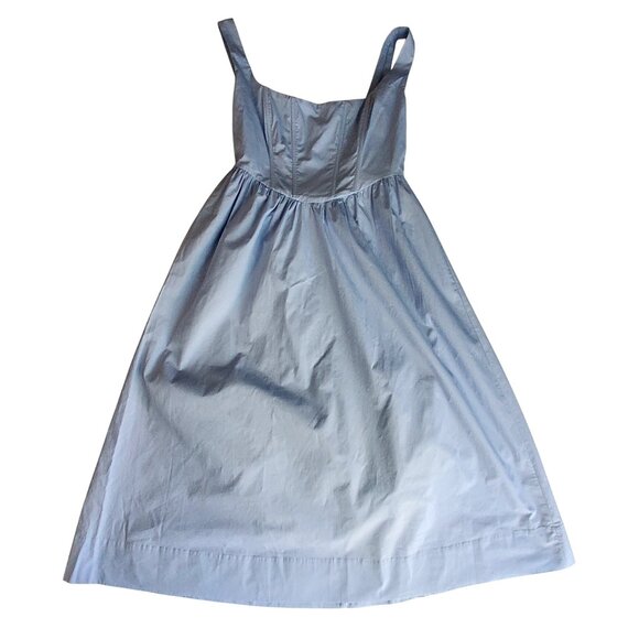 Blue Cotton Sleeveless Midi Dress With Fitted Bodice & Flared Skirt Size M - Picture 1 of 11